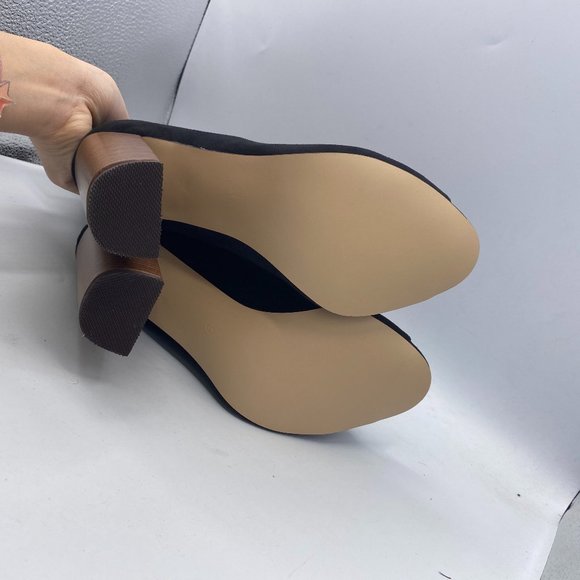 FSJ Black Stylish Peep Toe Slouch Chunky Stacked Heels Ankle Boots - Picture 9 of 13